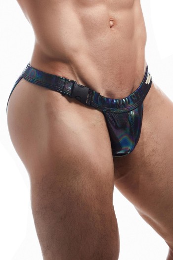 schwarzer Wetlook Clip Tanga Brief EMER4LD - S