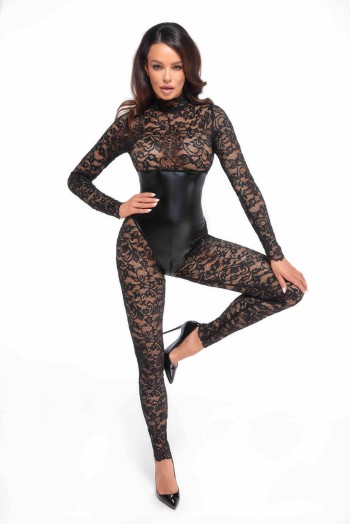 F299 Bodystocking mit Unterbrust-Corsage - S