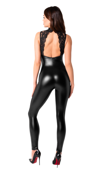 F342 Wetlook Overall mit Spitzen Ausschnitt - L