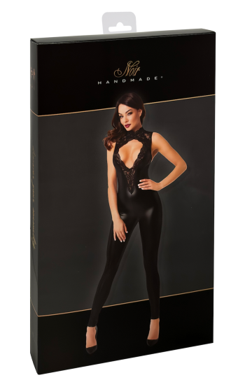 F342 Wetlook Overall mit Spitzen Ausschnitt - L