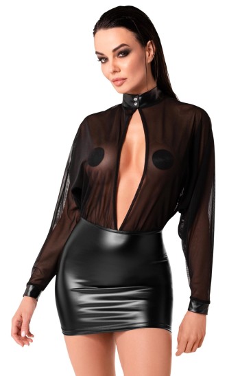 F348 Tüll-Minikleid mit Wetlook - 3XL