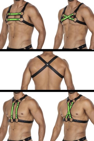 schwarz/neongrüner Brust-Harness 06 von Cut4Men