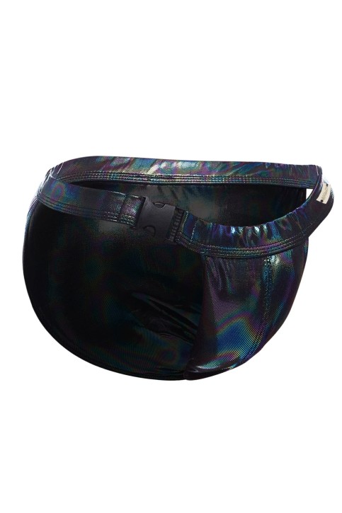 schwarzer Wetlook Clip Tanga Brief EMER4LD - M