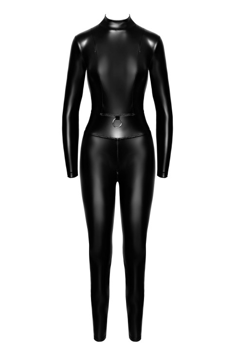 F319 Powerwetlook Catsuit mit Reißverschluss und Ring - L